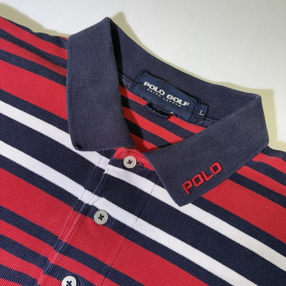 Vintage Polo Golf Ralph Lauren Men's Size‎ Large Striped Shirt Red White Blue - Picture 2 of 6